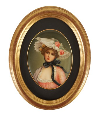 Lot 133 - A LATE 19TH CENTURY KPM GERMAN OVAL CONVEX PORCELAIN HANGING PLAQUE SIGNED WAGNER