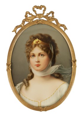 Lot 158 - A LATE 19TH CENTURY KPM GERMAN OVAL CONVEX PORTRAIT HANGING PLAQUE SIGNED WAGNER