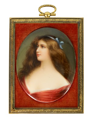 Lot 80 - A LATE 19TH CENTURY VIENNA PORCELAIN OVAL CONVEX MINIATURE PORTRAIT PLAQUE