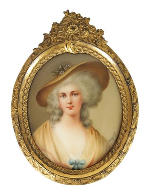 Lot 39 - A LATE 19TH CENTURY VIENNA PORCELAIN OVAL CONVEX MINIATURE PORTRAIT PLAQUE