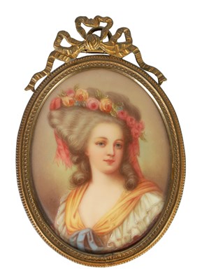 Lot 150 - A LATE 19TH CENTURY VIENNA PORCELAIN MINIATURE OVAL CONVEX  BUST PORTRAIT OF PRINCESSE LAMBALLE