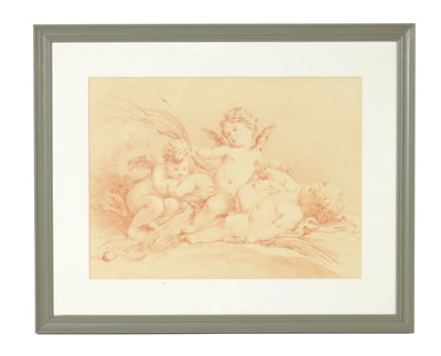 Lot 996 - A 19TH CENTURY SEPIA DRAWING - RESTING CHERUBS AMONGST CORN SHEATHES