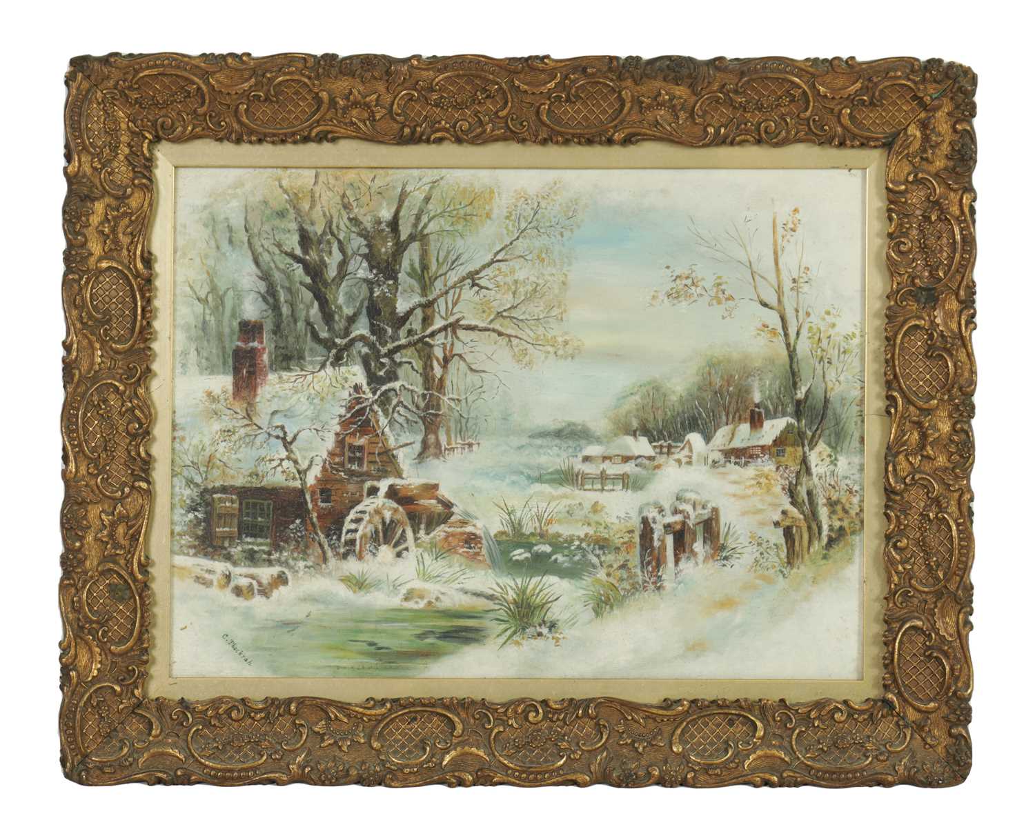 Lot 1019 - C THACKRAY, AN EARLY 20TH CENTURY OIL ON CANVAS SNOWSCAPE