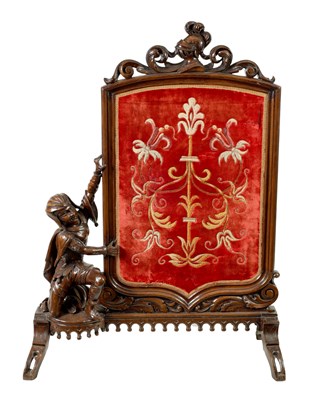 Lot 1347 - A LATE 19TH-CENTURY CONTINENTAL CARVED WALNUT TAPESTRY FIRE SCREEN