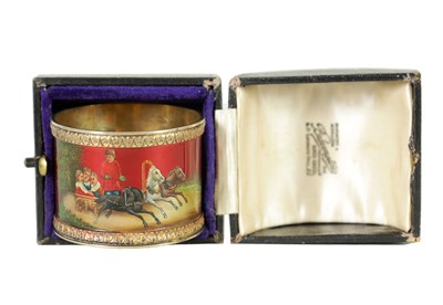 Lot 430 - A LATE 19TH CENTURY RUSSIAN SILVER GILT AND GUILLOCHE ENAMEL NAPKIN RING
