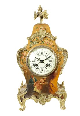 Lot 1151 - A LATE 19TH CENTURY FRENCH ORMOLU MOUNTED 'VERNIS MARTIN' MANTEL CLOCK