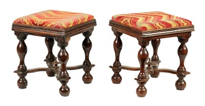 Lot 1315 - A RARE PAIR OF CHARLES II YEW-WOOD STOOLS