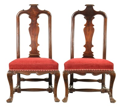 Lot 1420 - AN UNUSUAL PAIR OF EARLY 18TH CENTURY WALNUT SIDE CHAIRS OF SMALL SIZE