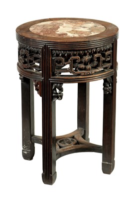 Lot 335 - A 19TH CENTURY CHINESE HARDWOOD CIRCULAR JARDINERE TABLE