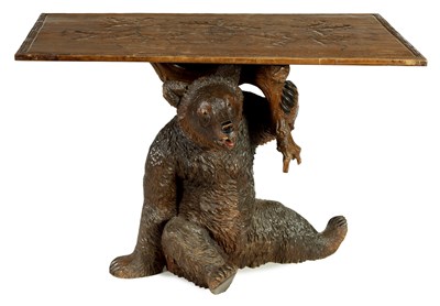 Lot 793 - AN UNUSUAL 19TH CENTURY CARVED LINDEN WOOD BLACK FOREST BEAR TABLE OF LARGE SIZE