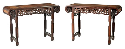 Lot 187 - A PAIR OF 19TH-CENTURY CHINESE HARDWOOD TABLES WITH BURR WOOD PANELS