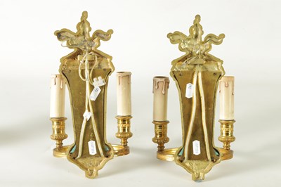 Lot 428 - A PAIR OF ORMOLU REGENCY STYLE TWO BRANCH WALL LIGHTS