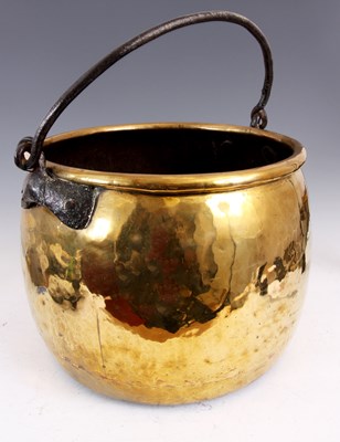 Lot 97 - A GEORGIAN CAULDRON SHAPED SEAMED BRASS LOG...