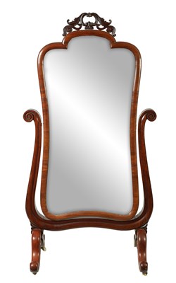 Lot 1371 - AN UNUSUAL 19TH CENTURY MAHOGANY CHEVAL MIRROR