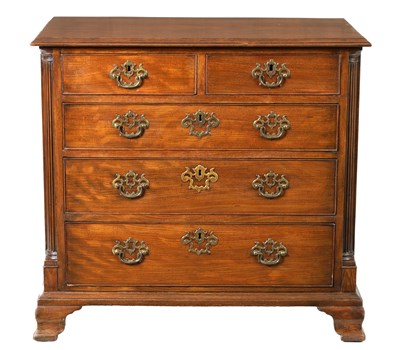 Lot 1446 - A GEORGE III FIGURED MAHOGANY LANCASHIRE CHEST OF DRAWERS