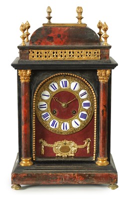 Lot 1228 - A 19TH CENTURY FRENCH TORTOISESHELL AND EBONY MANTEL CLOCK