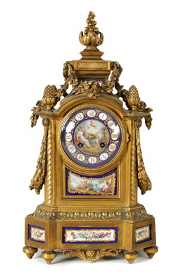 Lot 1109 - A LATE 19TH CENTURY ORMOLU AND PORCELAIN PANELLED MANTEL CLOCK