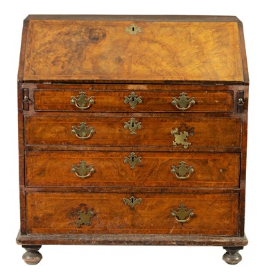 Lot 1468 - AN EARLY 18TH CENTURY FIGURED WALNUT BUREAU