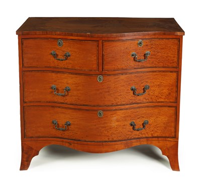 Lot 968 - A LATE 19TH CENTURY FIGURED SATINWOOD SERPENTINE CHEST OF DRAWERS