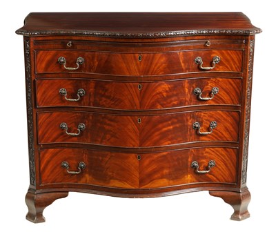 Lot 937 - A LATE 19TH CENTURY MAHOGANY SERPENTINE CHEST OF DRAWERS