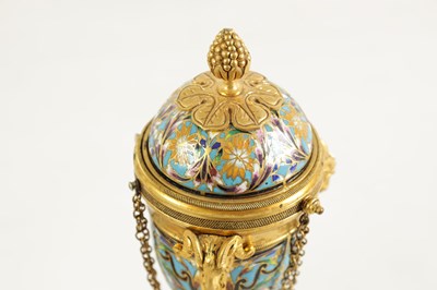 Lot 608 - A PAIR OF LATE 19TH CENTURY FRENCH ORMOLU AND CHAMPLEVE ENAMEL  CASSOLETTES