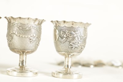 Lot 124 - A LATE 19TH CENTURY CHINESE SILVER SIX-PIECE EGG CRUET BY LUEN WO