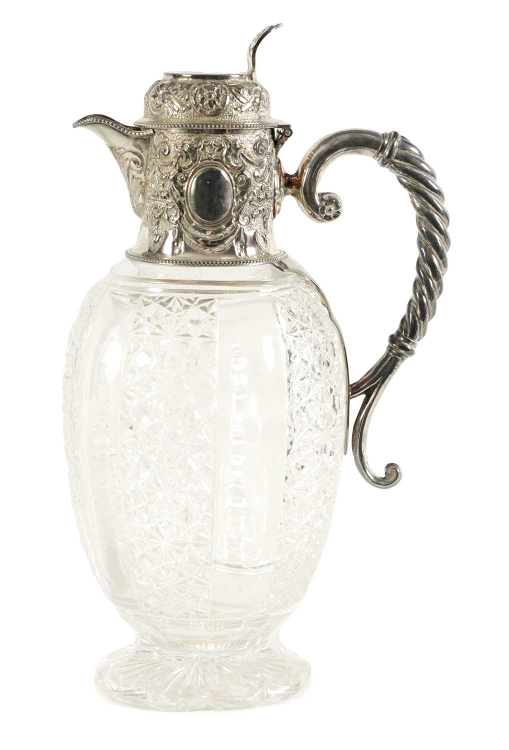 Lot 308 - A VICTORIAN SILVER AND CUT GLASS CLARET JUG