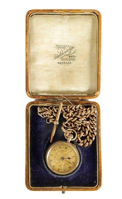 Lot 225 - A 9CT GOLD FOB WATCH AND CHAIN