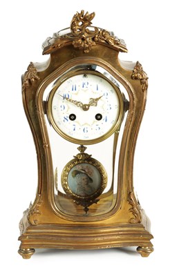 Lot 841 - A LATE 19TH CENTURY FRENCH ART NOUVEAU GILT BRASS FOUR GLASS MANTEL CLOCK