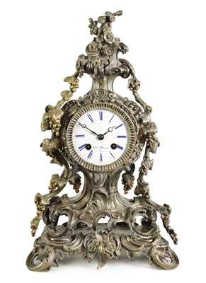 Lot 787 - HENRY MARC, A PARIS. A MID 19TH CENTURY FRENCH ROCOCO STYLE SILVERED BRONZE MANTEL CLOCK