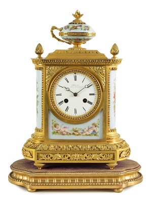 Lot 815 - A GOOD QUALITY LATE 19TH CENTURY FRENCH ORMOLU AND PORCELAIN PANELLED MANTEL CLOCK