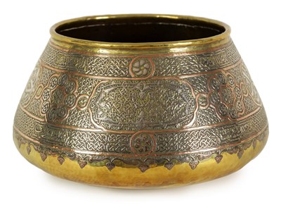 Lot 174 - A 19TH CENTURY MIDDLE EASTERN ISLAMIC CAIRO-WARE BRASS BOWL
