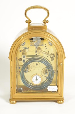 Lot 837 - L. LEROY, PARIS. A FINE AND RARE GIANT GILT BRASS ‘BOURNE’ CASED GRAND SONNERIE STRIKING CARRIAGE CLOCK