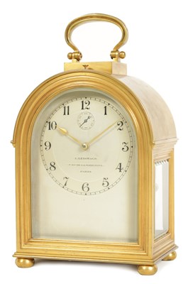 Lot 837 - L. LEROY, PARIS. A FINE AND RARE GIANT GILT BRASS ‘BOURNE’ CASED GRAND SONNERIE STRIKING CARRIAGE CLOCK