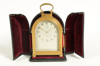 Lot 837 - L. LEROY, PARIS. A FINE AND RARE GIANT GILT BRASS ‘BOURNE’ CASED GRAND SONNERIE STRIKING CARRIAGE CLOCK