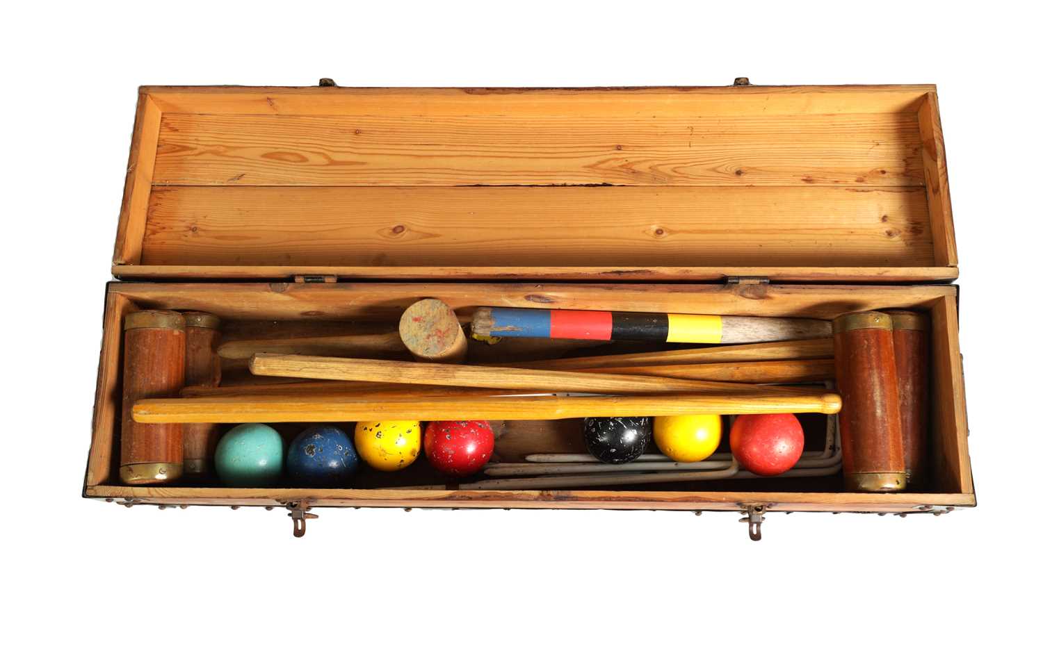 Lot 587 - A CASED CROQUET SET