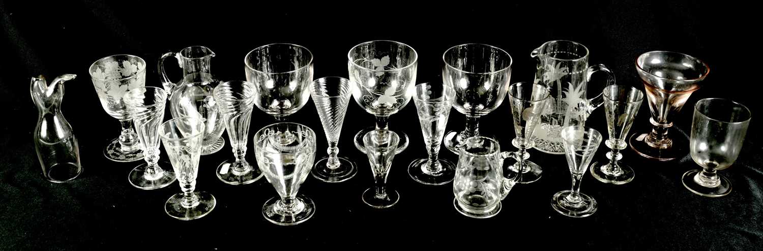 Lot 9 - A LARGE COLLECTION OF 19TH/20TH CENTURY WINE GLASSES AND JUGS