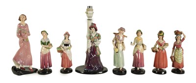 Lot 120 - A COLLECTION OF EIGHT 20TH CENTURY STAFFORDSHIRE GOLDSCHEIDER FIGURES