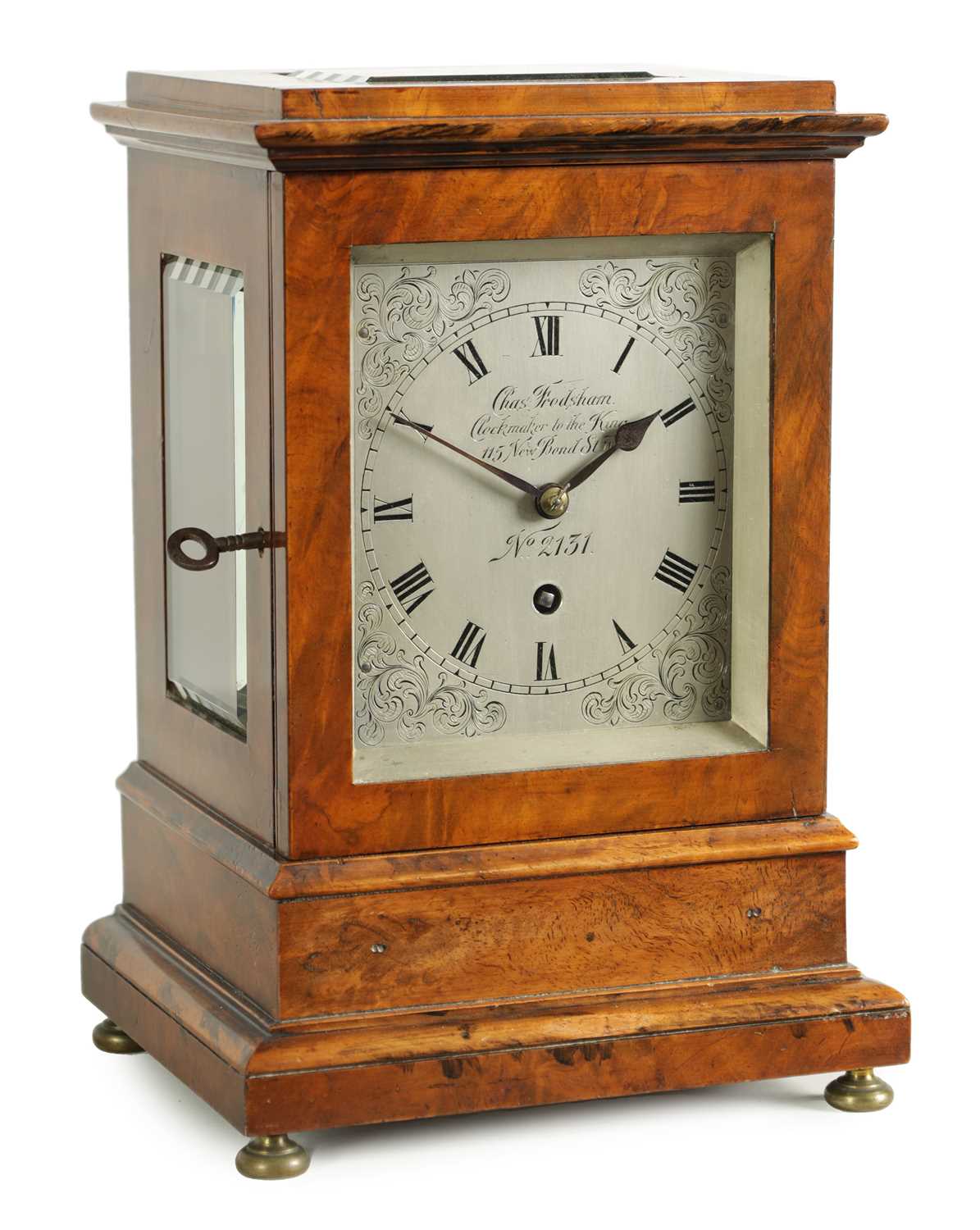 Lot 857 - CHARLES FRODSHAM, 115 NEW BOND STREET. NO. 2131. A SMAL WALNUT FUSEE LIBRARY CLOCK