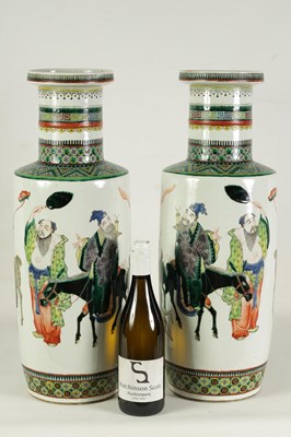 Lot 173 - A LARGE PAIR OF 19TH CENTURY CHINESE FAMILLE VERTE PORCELAIN VASES