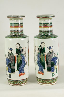Lot 173 - A LARGE PAIR OF 19TH CENTURY CHINESE FAMILLE VERTE PORCELAIN VASES