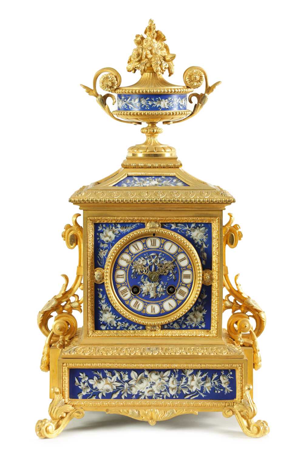 Lot 789 - A LATE 19TH CENTURY FRENCH ORMOLU AND PORCELAIN PANELLED MANTEL CLOCK