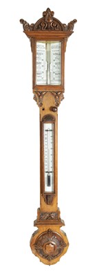 Lot 811 - SUTTON, WHITEHAVEN. A LATE 19TH CENTURY OAK STICK BAROMETER