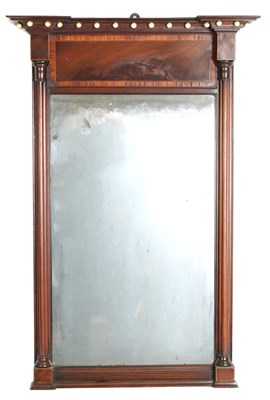 Lot 947 - A GOOD REGENCY FLAME MAHOGANY AND IVORY HANGING MIRROR