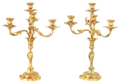 Lot 972 - A PAIR OF LATE 19TH CENTURY ORMOLU FOUR BRANCH CANDELABRA