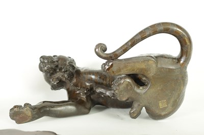 Lot 280 - AN UNUSUAL JAPANESE MEIJI PERIOD BRONZE SCULPTURE OF A SEATED TIGER