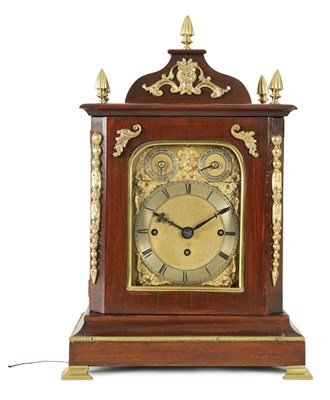 Lot 1141 - A SMALL LATE 19TH CENTURY TRIPLE FUSEE QUARTER CHIMING BRACKET CLOCK