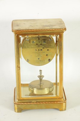 Lot 1203 - CLAUDE GRIVOLAS. AN EARLY 20TH CENTURY BRASS CASED FOUR GLASS 400 DAY MANTEL CLOCK