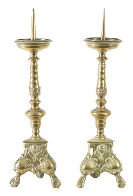 Lot 726 - A PAIR OF LATE 17TH CENTURY DUTCH BRONZE PRICKET STICKS