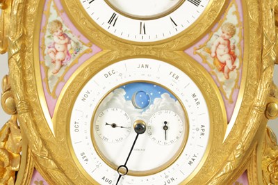 Lot 1238 - A LATE 19TH CENTURY FRENCH ORMOLU AND PORCELAIN PANELLED CALENDAR CLOCK